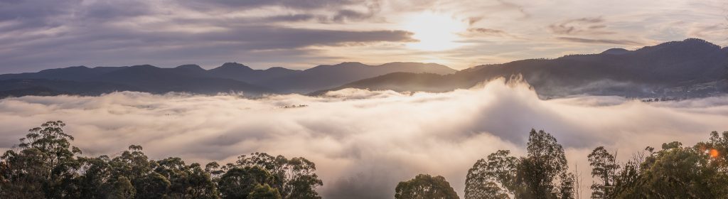 Winter mist at sunrise, Huonville, Tasmania.
