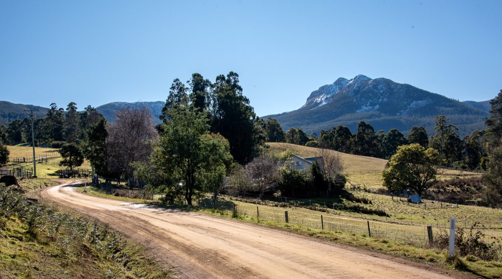 Sleeping Beauty with winter snow from Huon Valley, Tasmania.